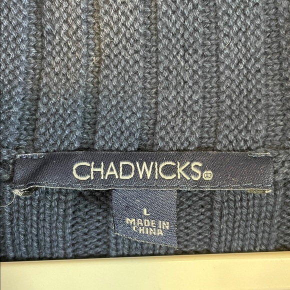 Chadwicks Navy Blue Ribbed Thick Knit Sweater, Shawl Collar Pullover Size L - Picture 3 of 12